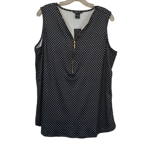 Robert Louis Tops - Robert Louis Black and White Polka Dot Zip Front Blouse